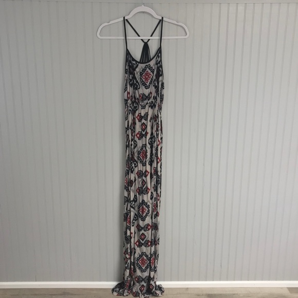 Red, Black Grey Pattern Maxi Dress - Picture 2 of 6
